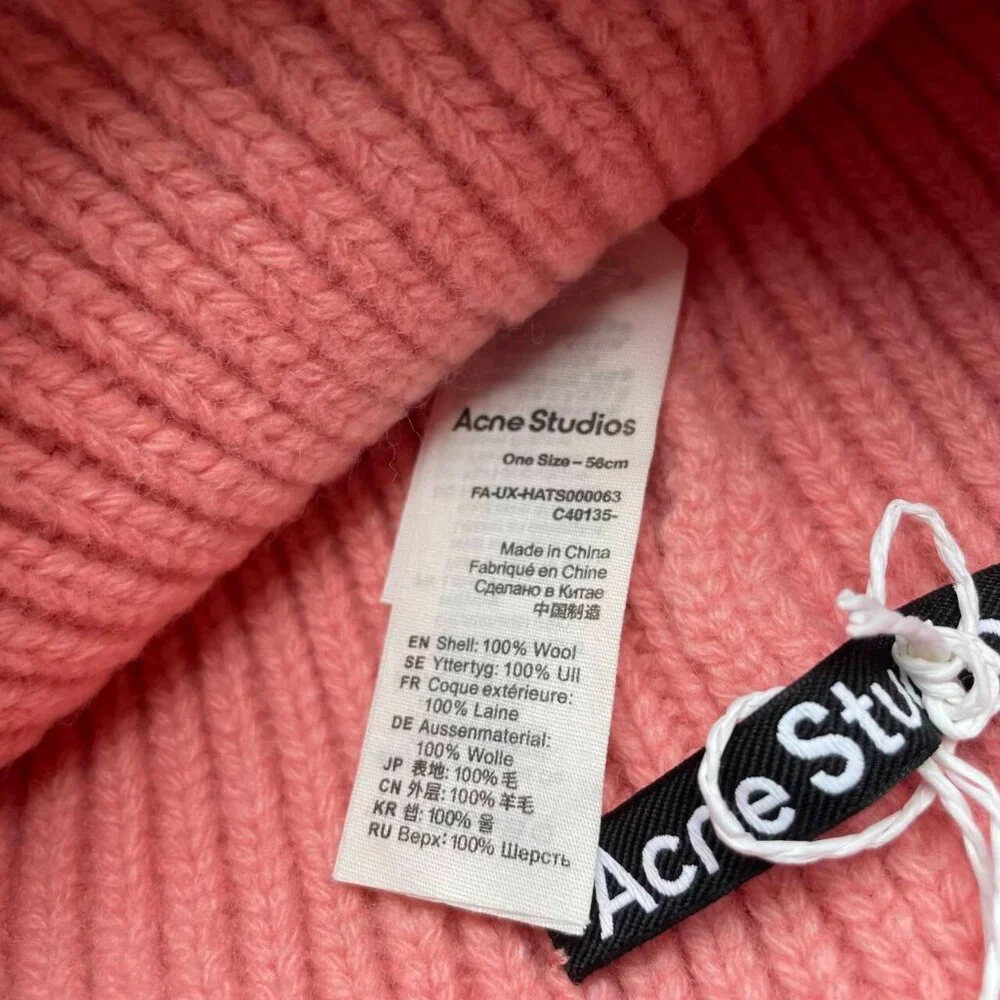 Acne Studios Pink Wool Face Patch Beanie Soft Knit Designer Hat - Picture 7 of 7